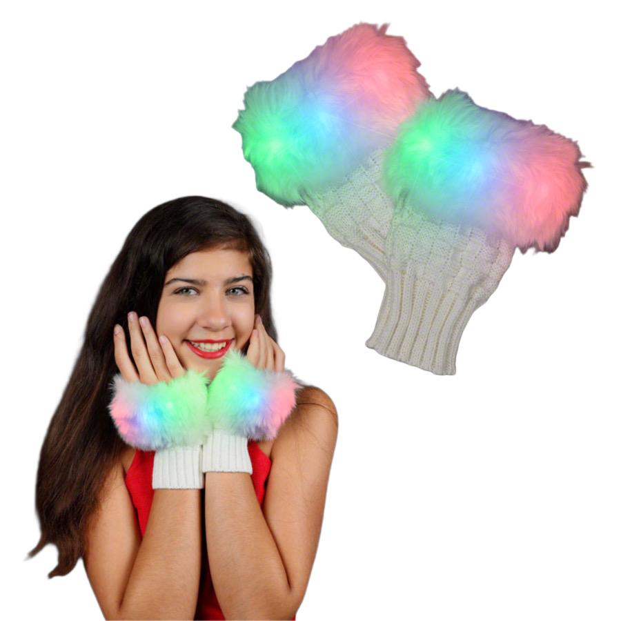 Faux Fur LED Fingerless Gloves All Products 4