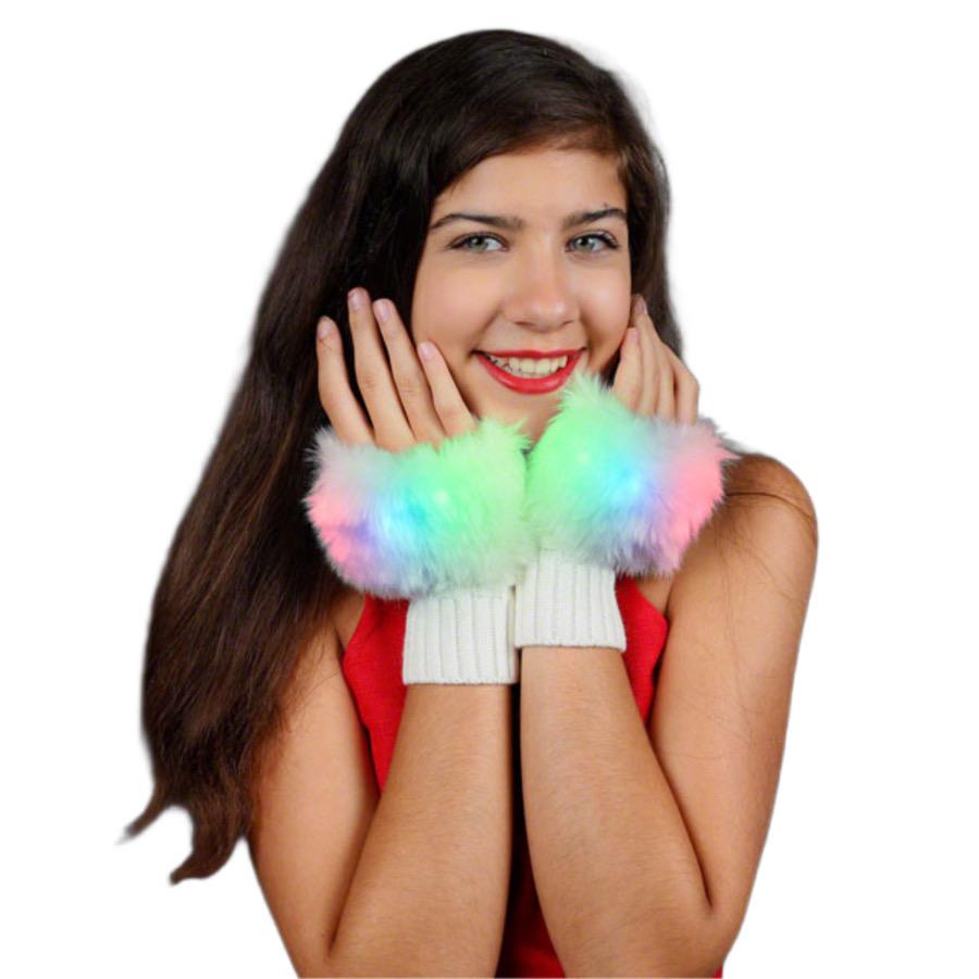 Faux Fur LED Fingerless Gloves All Products 5