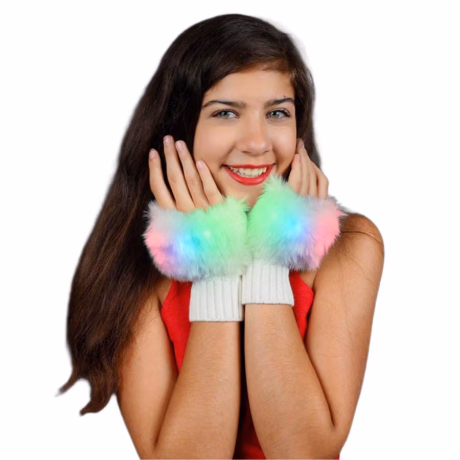 Faux Fur LED Fingerless Gloves All Products 5