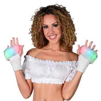 Faux Fur LED Fingerless Gloves Rainbow Multicolor