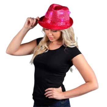 LED Flashing Fedora Hat with Pink Sequins All Products