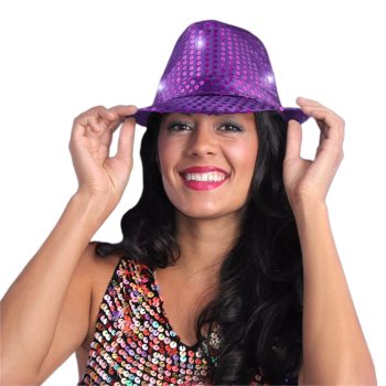 LED Flashing Fedora Hat with Purple Sequins All Products