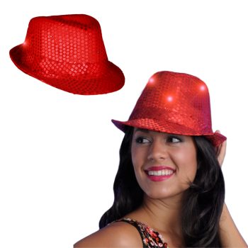 Light Up LED Flashing Fedora Hat with Red Sequins All Products