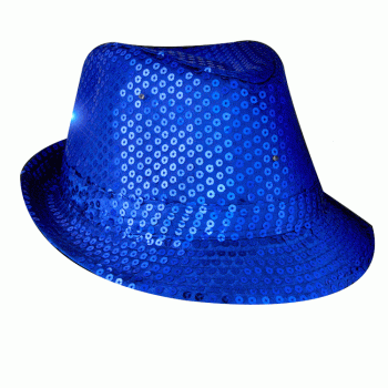 LED Flashing Fedora Hat with Blue Sequins Blue