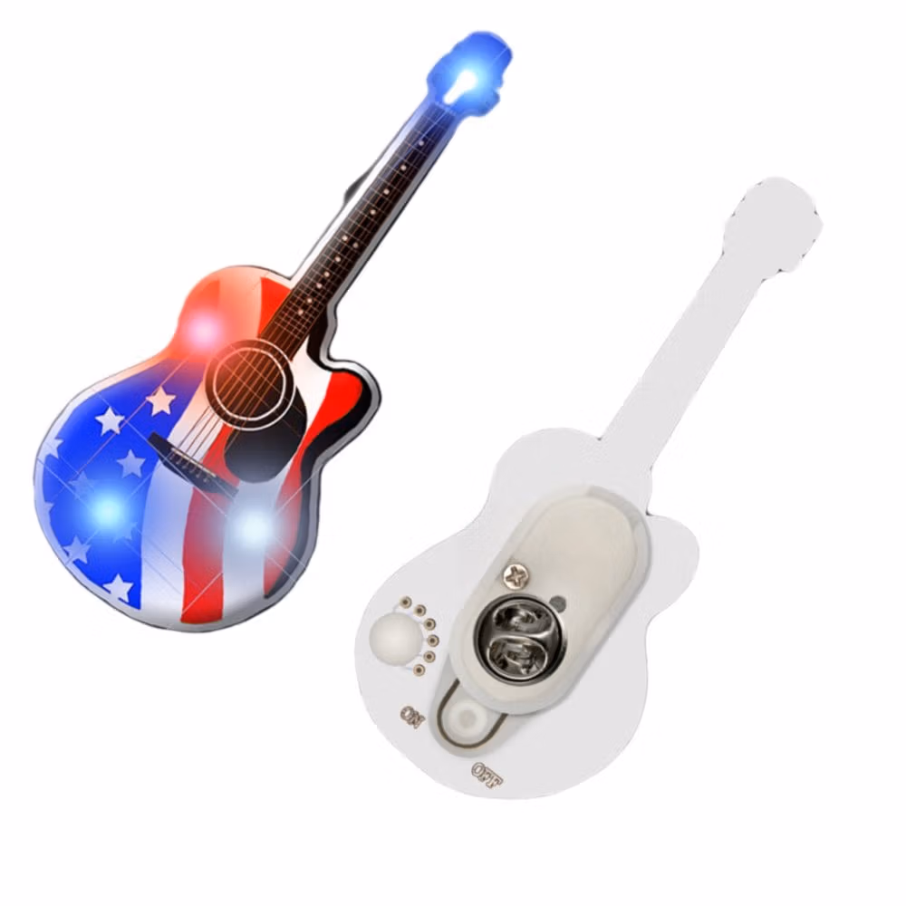 USA Guitar Flashing Body Light Lapel Pins Music Themed Blinky Lights 6
