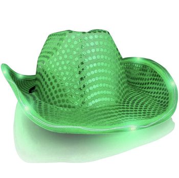 LED Flashing Cowboy Hat with Green Sequins Halloween Light Up Cowboy Hats