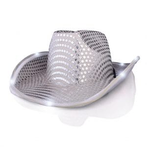 Light Up LED Flashing Cowboy Hat with White Sequins 4th of July