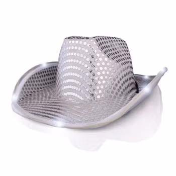 Light Up LED Flashing Cowboy Hat with White Sequins 4th of July