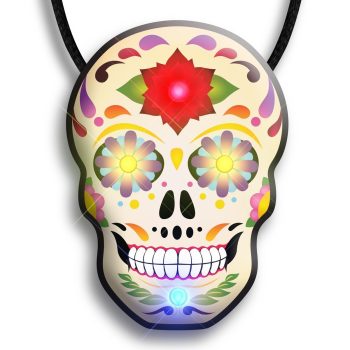 Day of the Dead Skull Flashing Body Light Necklace Mardi Gras Light Up Body Light Pins