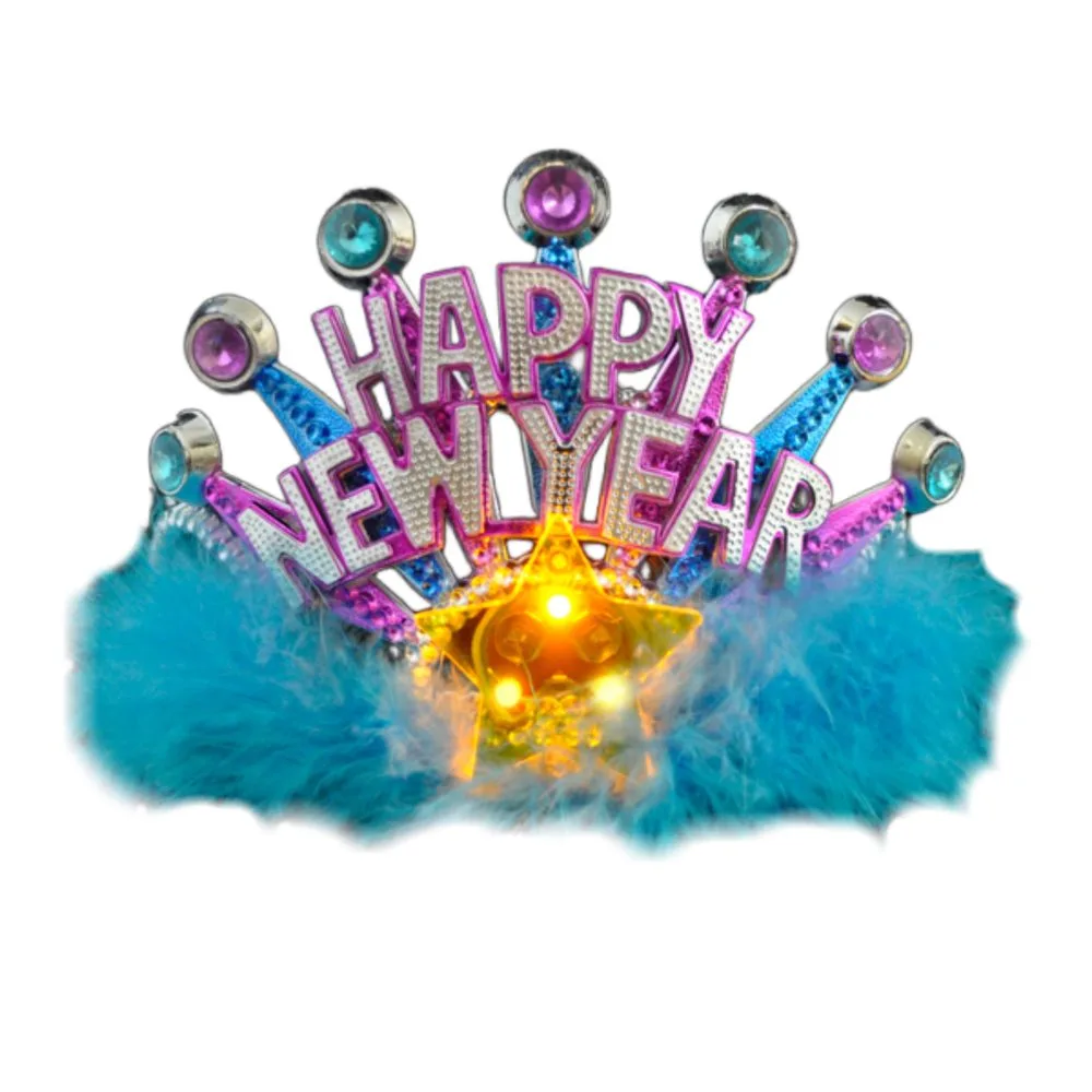 Pack of 12 Happy New Year LED Tiara Assorted Pink or Blue Feathers All Products 5