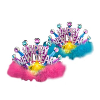 Pack of 12 Happy New Year LED Tiara Assorted Pink or Blue Light Up LED Crowns and Tiaras