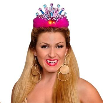 Pack of 12 Happy New Year LED Tiara Assorted Pink or Blue Feathers All Products