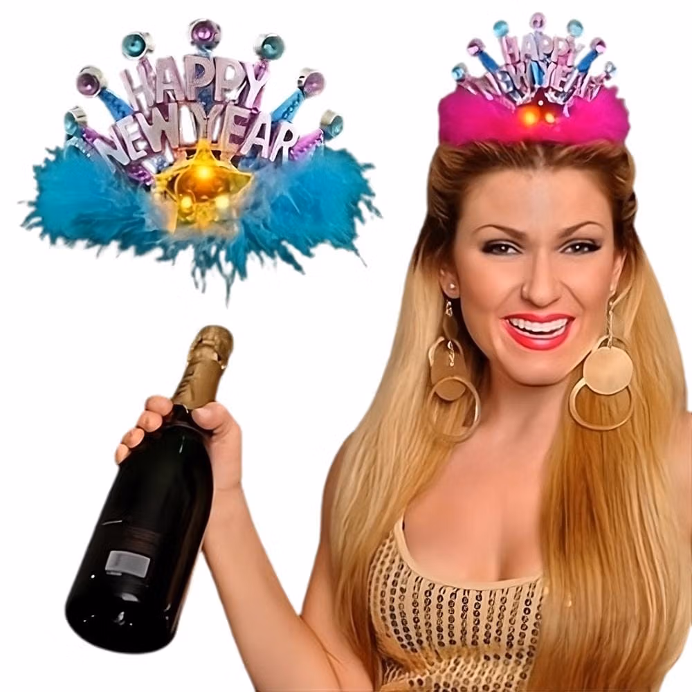 Pack of 12 Happy New Year LED Tiara Assorted Pink or Blue Feathers All Products 4