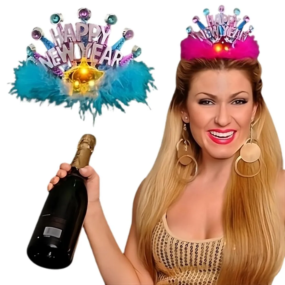 Pack of 12 Happy New Year LED Tiara Assorted Pink or Blue Feathers All Products 4