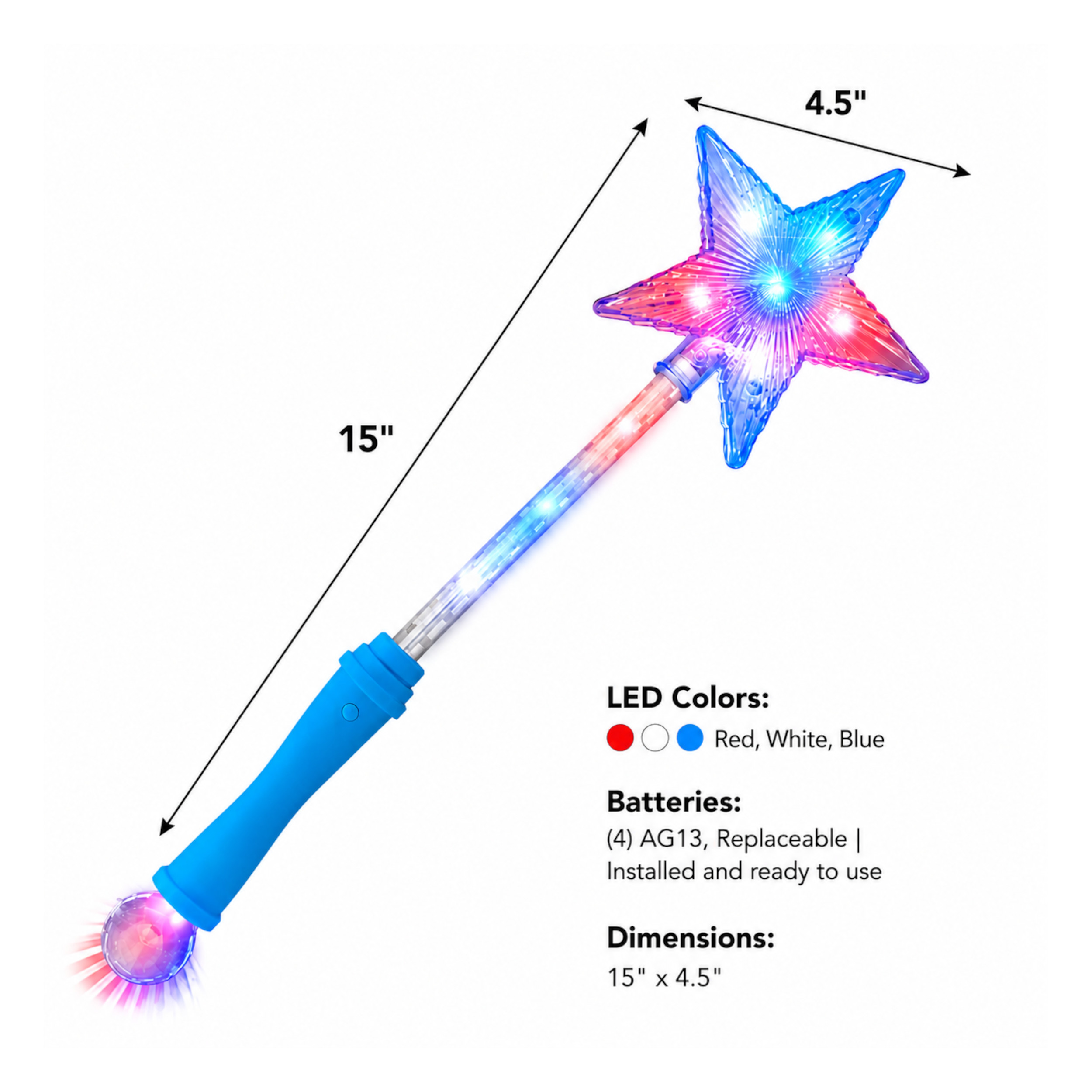 Crystal Star Wand with Red White and Blue LEDs 4th of July Crystal Star Wand with Red White and Blue LEDs 4th of July 2