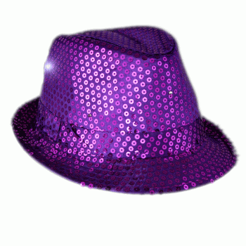 LED Flashing Fedora Hat with Purple Sequins Light Up LED Fedoras