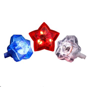 Huge Gem Star Ring Red White Blue Pack of 24 Ugly Christmas Sweater Light Up Accessories