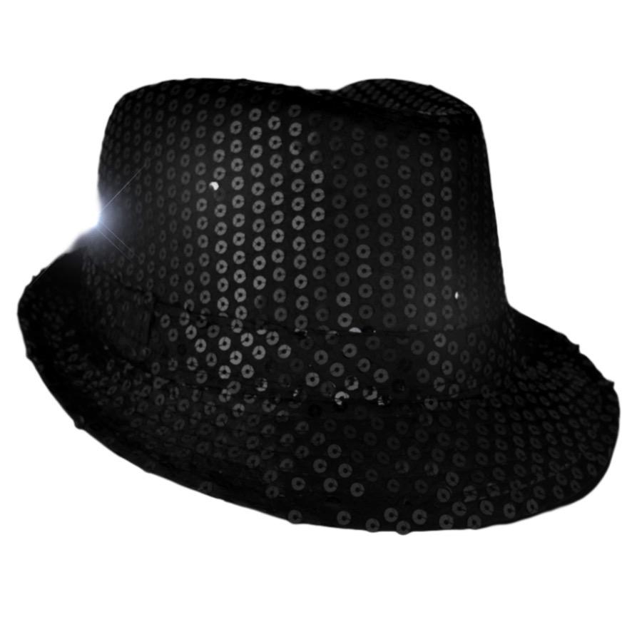 LED Flashing Fedora Hat with Black Sequins All Products 4