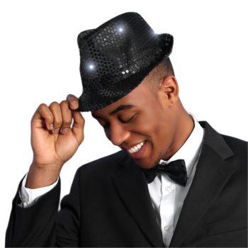 LED Flashing Fedora Hat with Black Sequins All Products