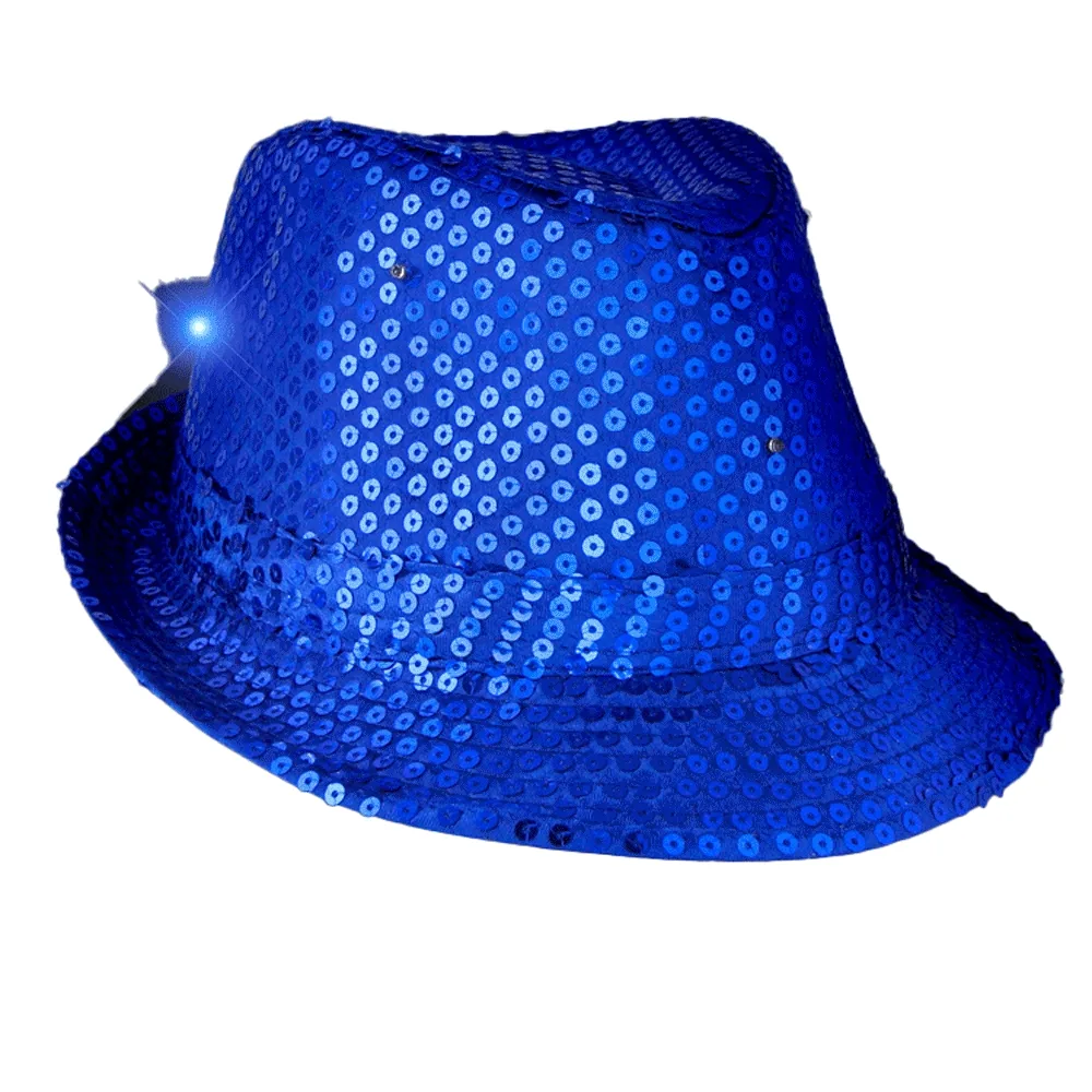 LED Flashing Fedora Hat with Blue Sequins All Products 5