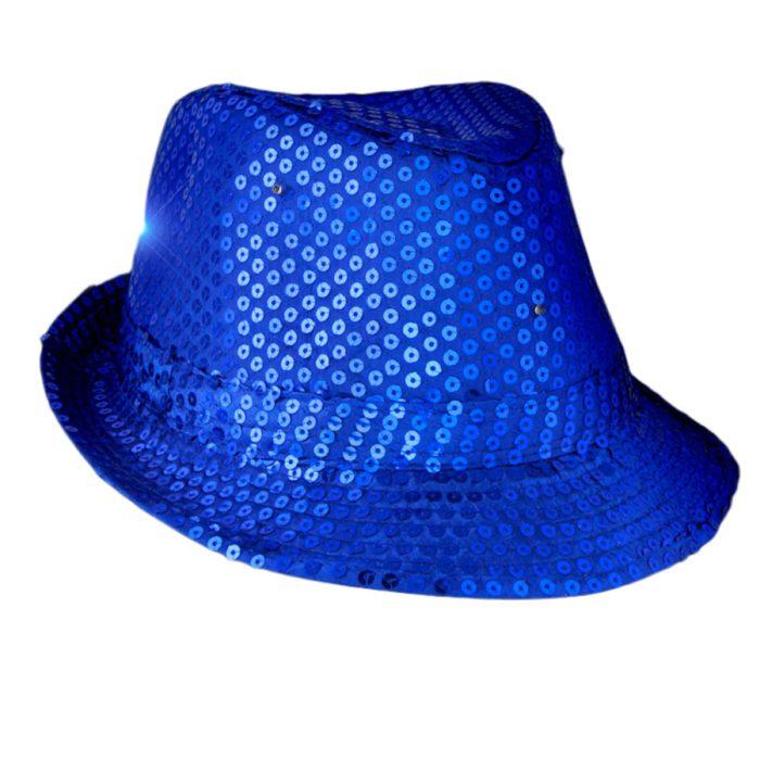LED Flashing Fedora Hat with Blue Sequins