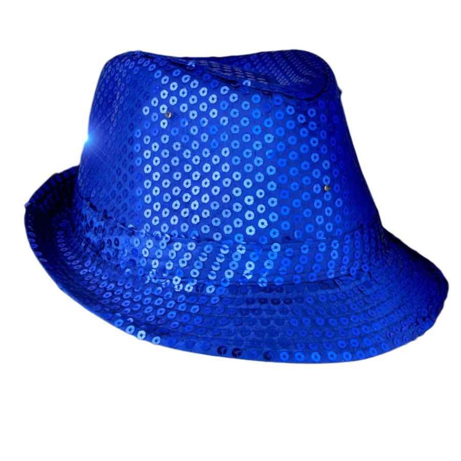 LED Flashing Fedora Hat with Blue Sequins All Products 3