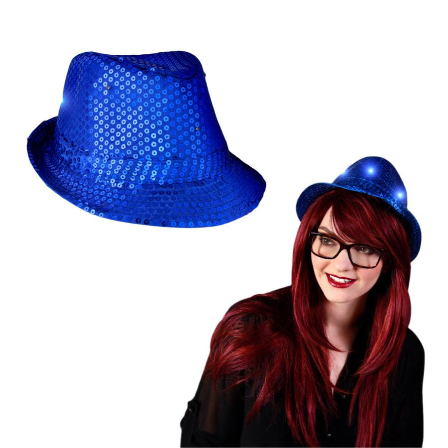 LED Flashing Fedora Hat with Blue Sequins All Products 5