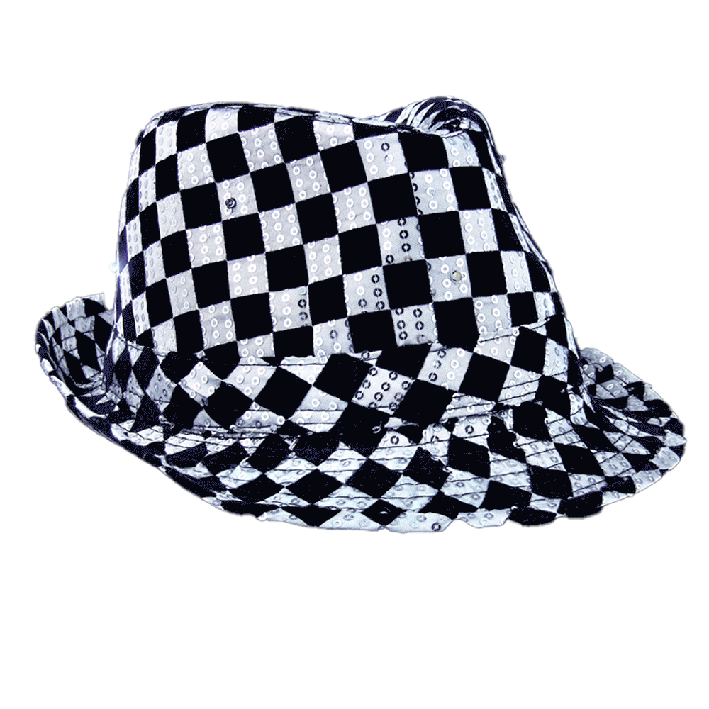 Light Up LED Flashing Fedora Hat with Checkered Sequins All Products 4
