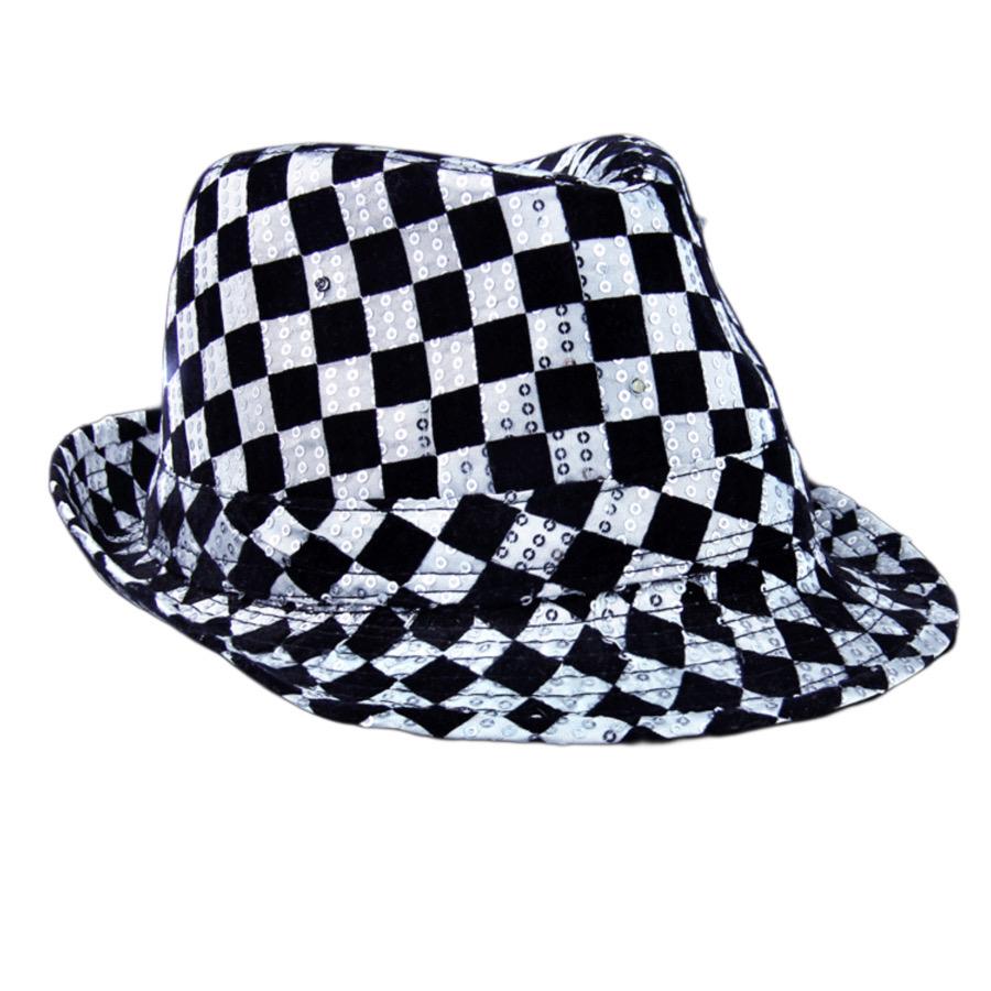 Light Up LED Flashing Fedora Hat with Checkered Sequins All Products 3