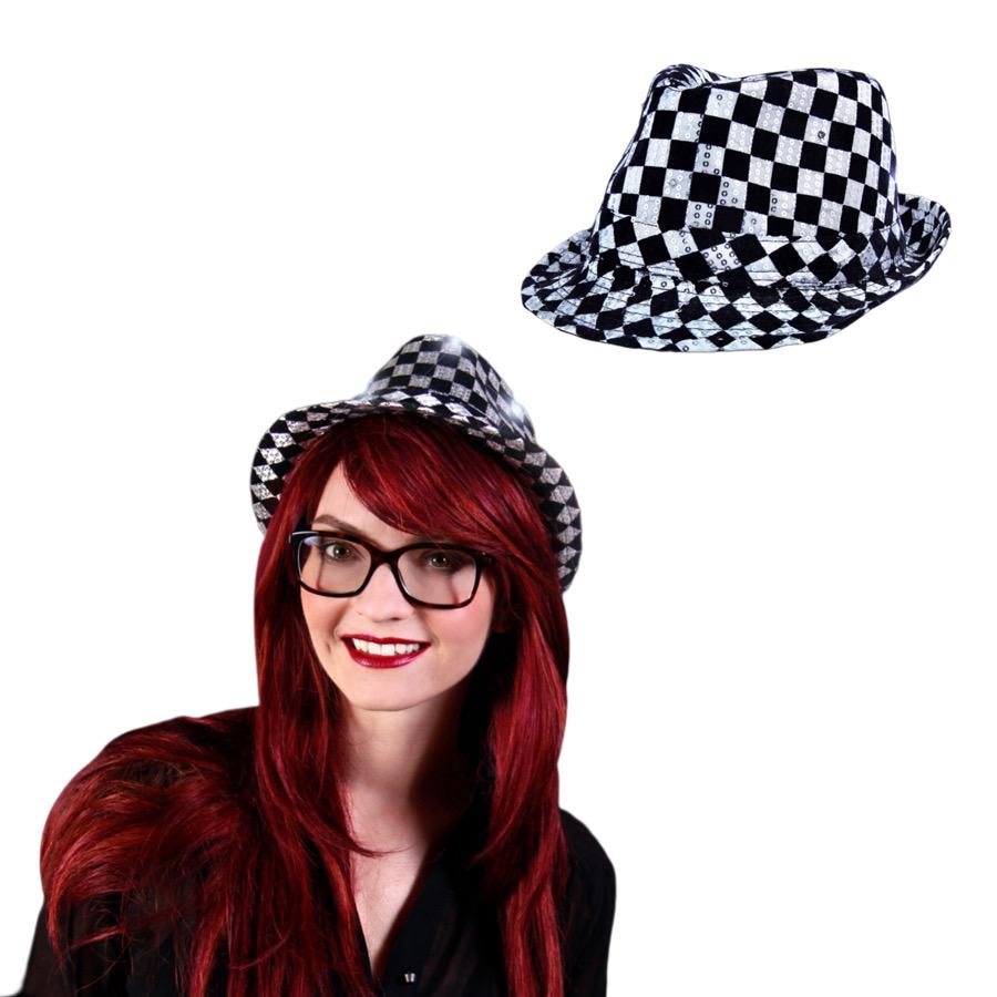 Light Up LED Flashing Fedora Hat with Checkered Sequins All Products 6