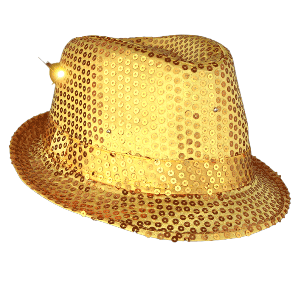LED Flashing Light Up Fedora Hat with Gold Sequins All Products 4