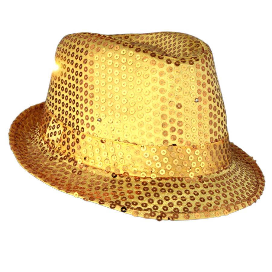 LED Flashing Light Up Fedora Hat with Gold Sequins All Products 3