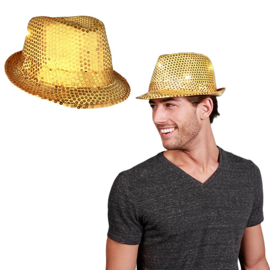 LED Flashing Light Up Fedora Hat with Gold Sequins All Products 5