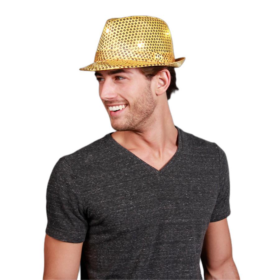 LED Flashing Light Up Fedora Hat with Gold Sequins All Products 6