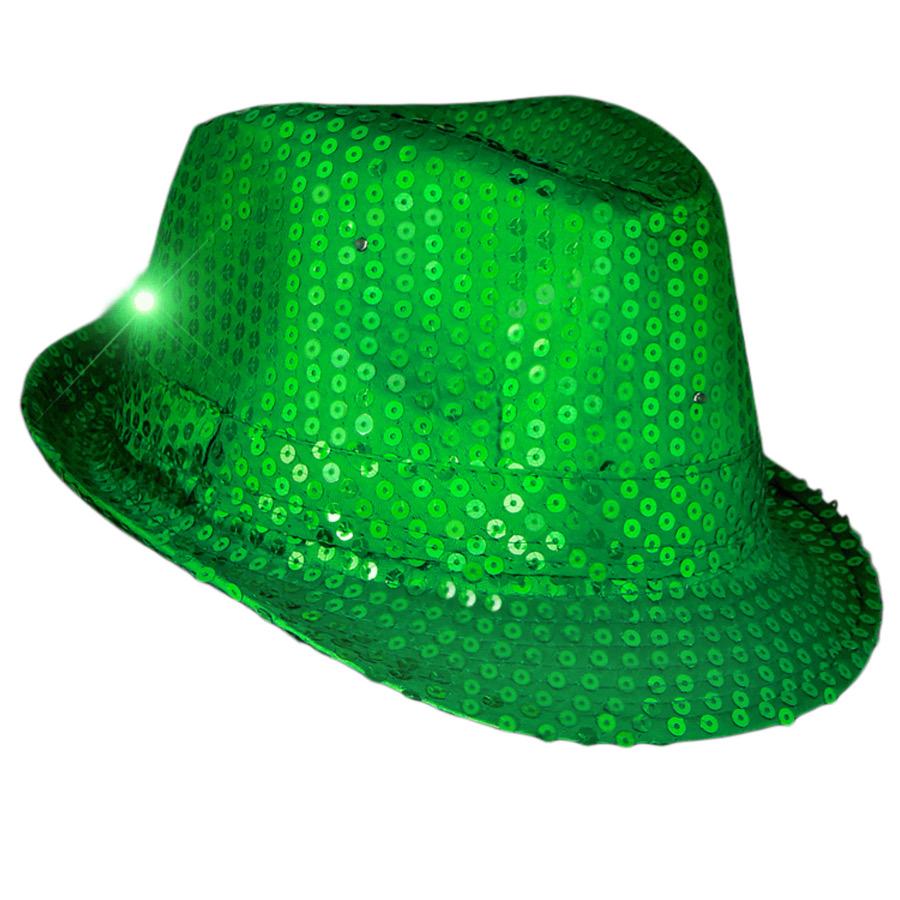 LED Flashing Fedora Hat with Green Sequins All Products 3