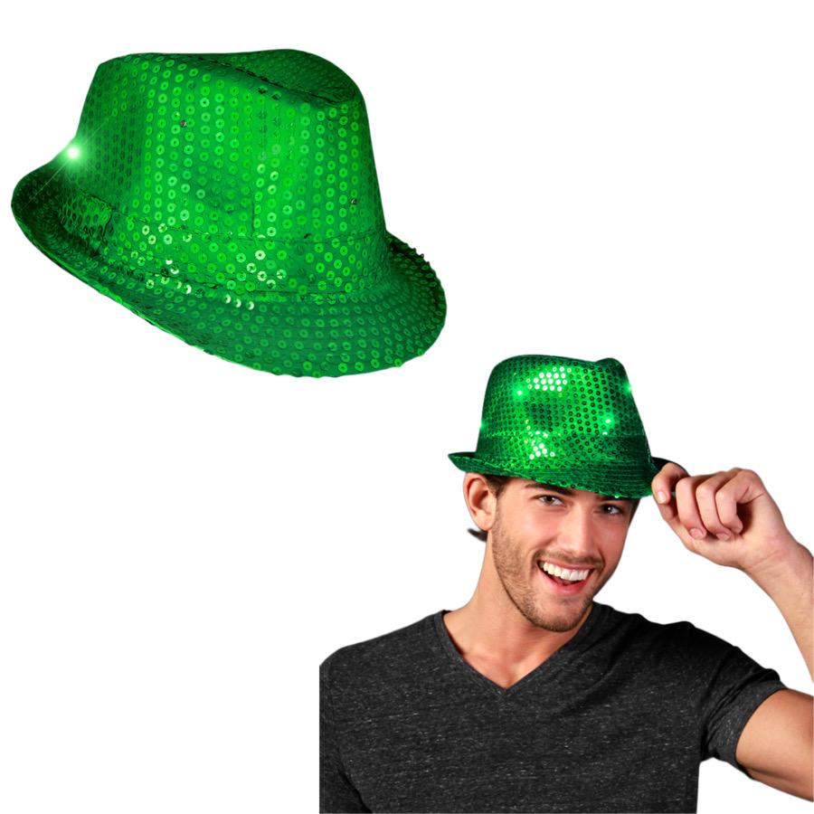LED Flashing Fedora Hat with Green Sequins All Products 4