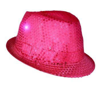 LED Flashing Fedora Hat with Pink Sequins Light Up LED Fedoras