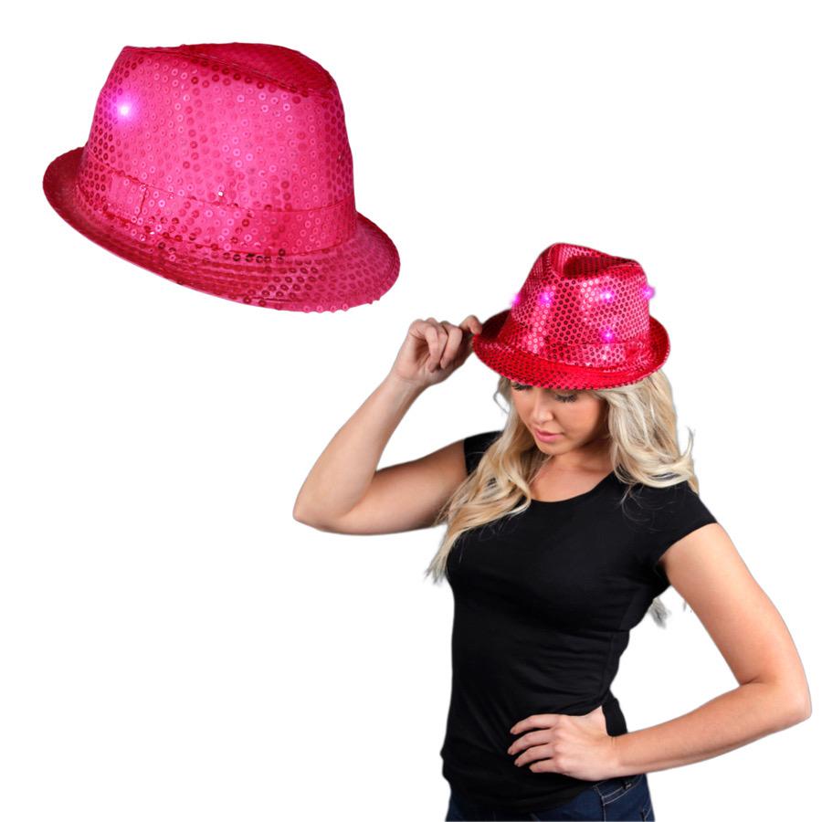 LED Flashing Fedora Hat with Pink Sequins All Products 5