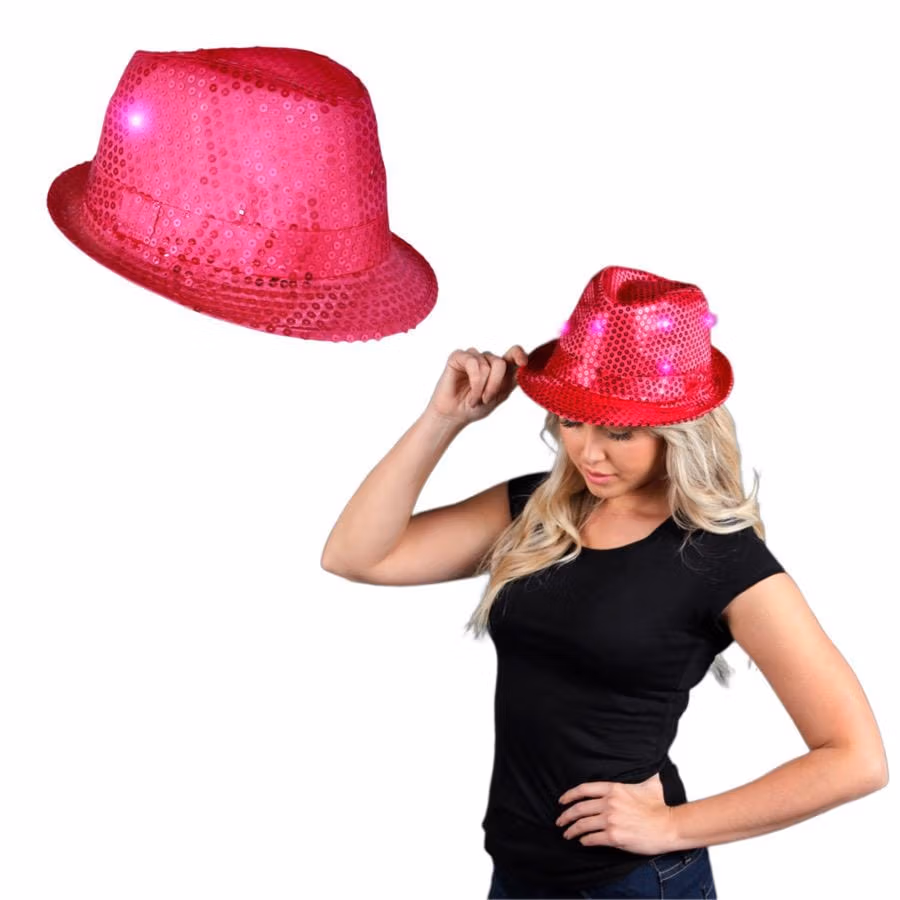 LED Flashing Fedora Hat with Pink Sequins All Products 4