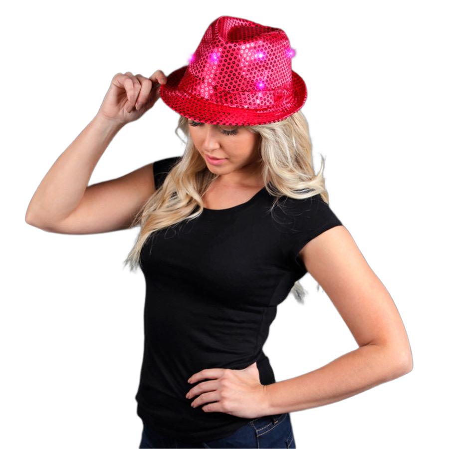 LED Flashing Fedora Hat with Pink Sequins All Products 6