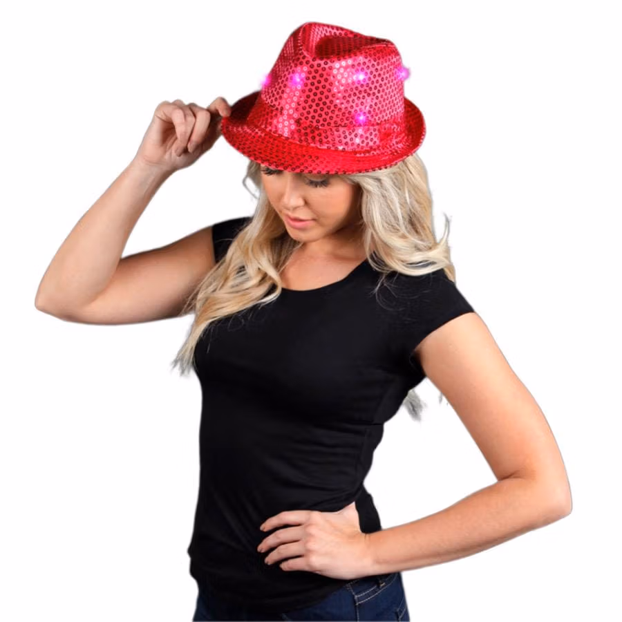 LED Flashing Fedora Hat with Pink Sequins All Products 3