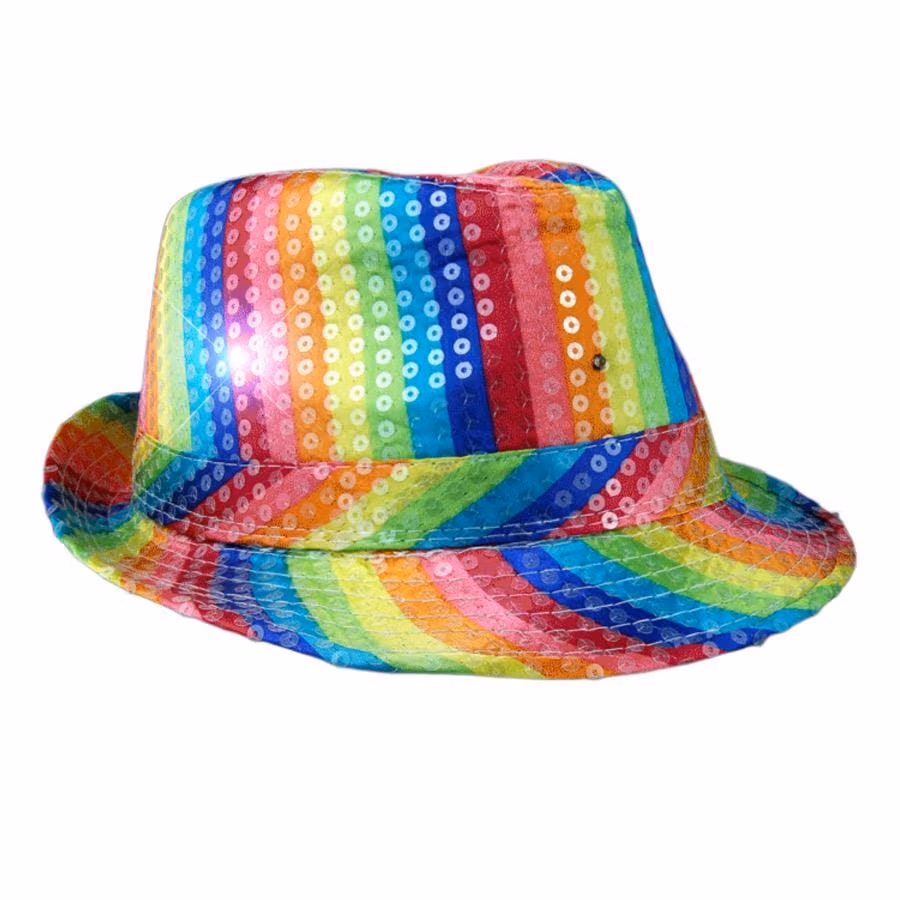 Light Up LED Flashing Fedora Hat with Rainbow Sequins All Products 6