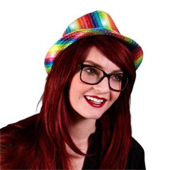 Light Up LED Flashing Fedora Hat with Rainbow Sequins All Products