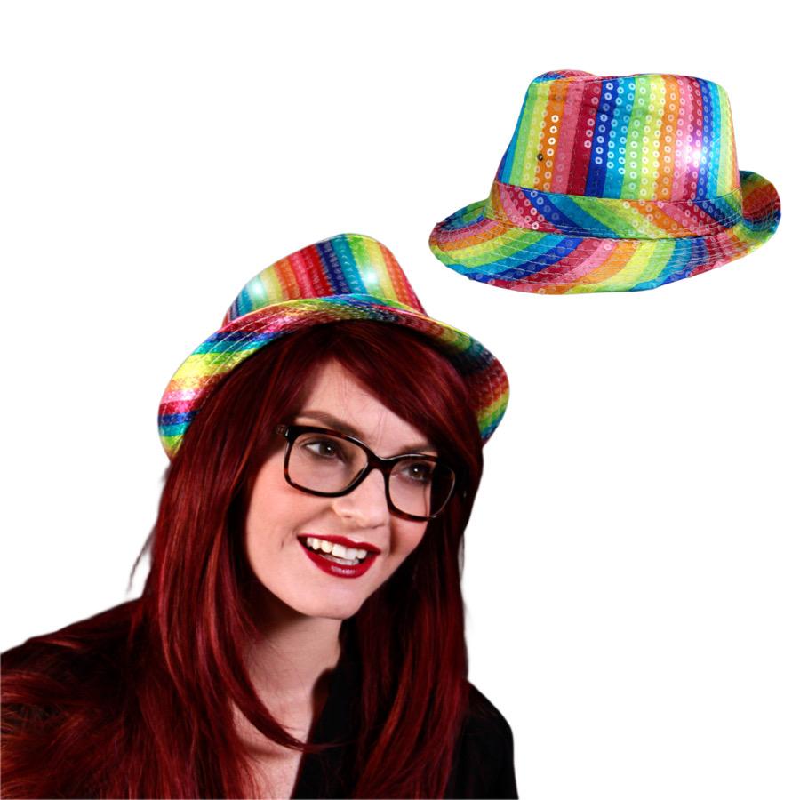 Light Up LED Flashing Fedora Hat with Rainbow Sequins All Products 5