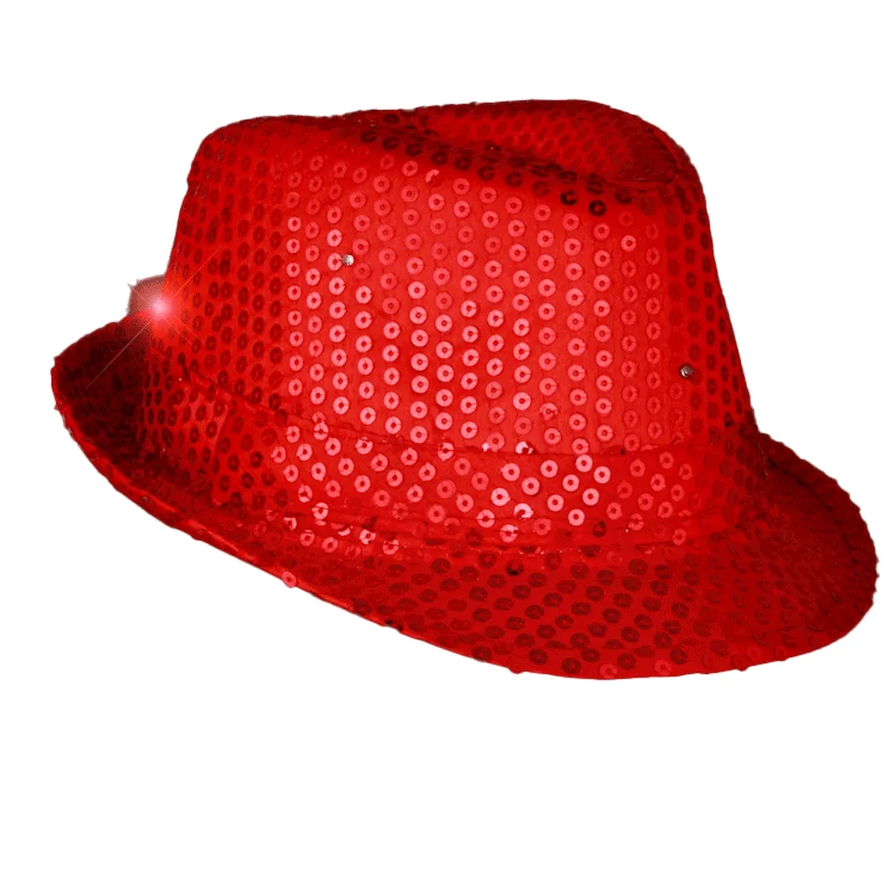 Light Up LED Flashing Fedora Hat with Red Sequins All Products 5
