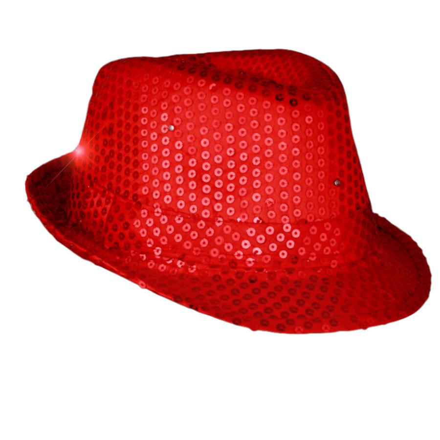 Light Up LED Flashing Fedora Hat with Red Sequins All Products 3