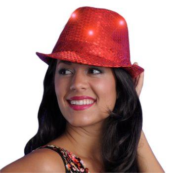 Light Up LED Flashing Fedora Hat with Red Sequins Christmas Hats