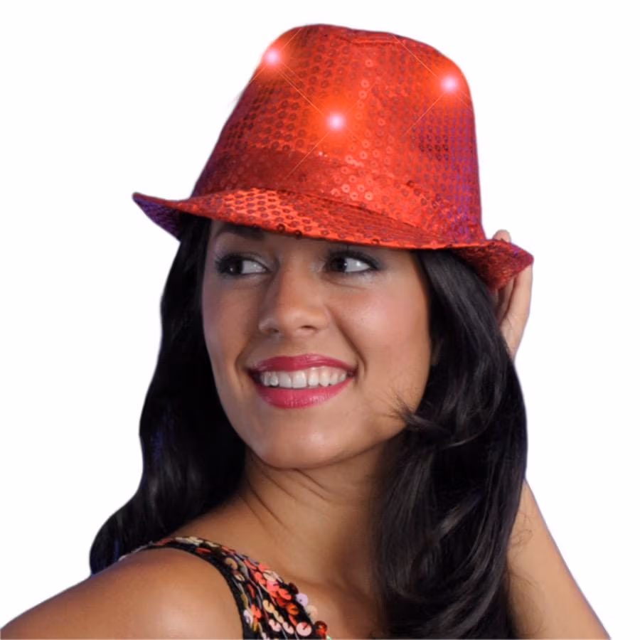 Light Up LED Flashing Fedora Hat with Red Sequins All Products 3