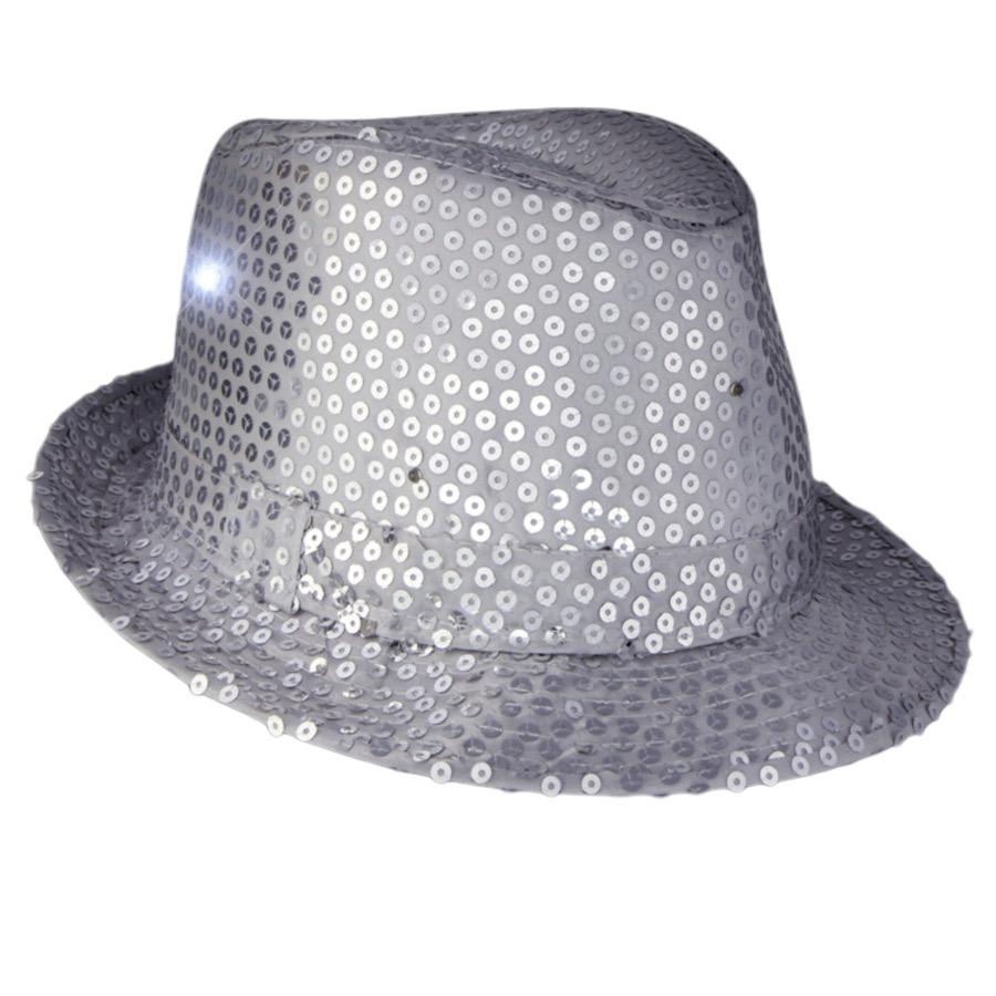 LED Flashing Fedora Hat with Silver Sequins All Products 3