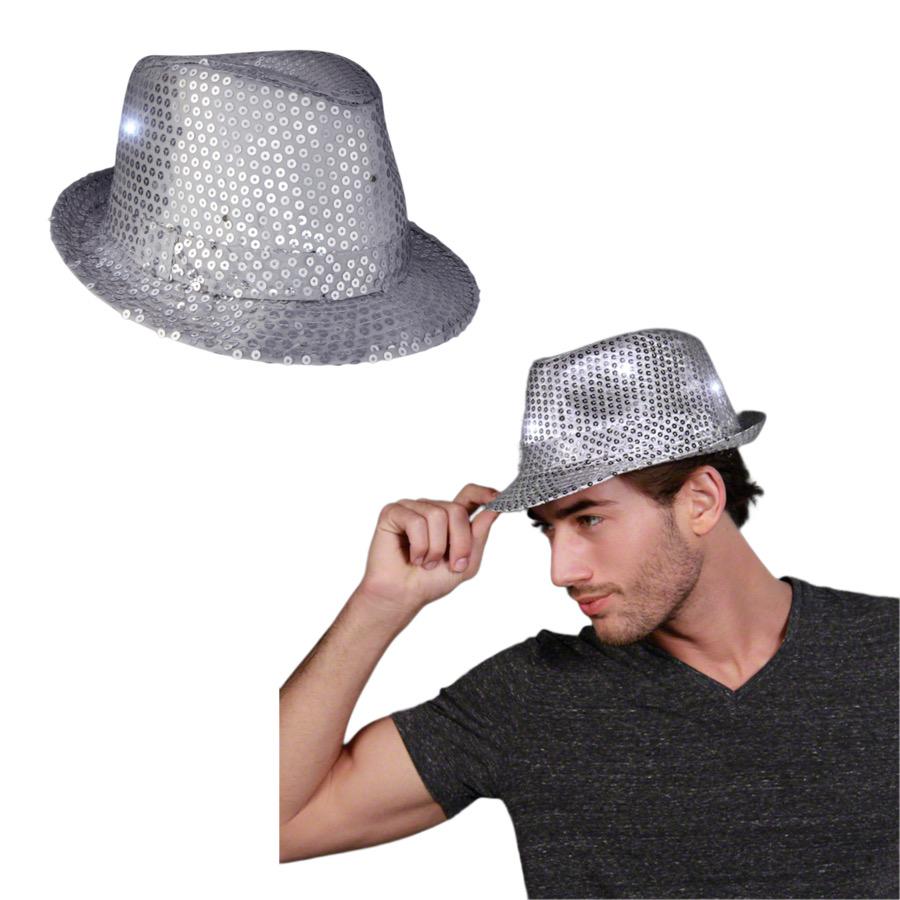 LED Flashing Fedora Hat with Silver Sequins All Products 5